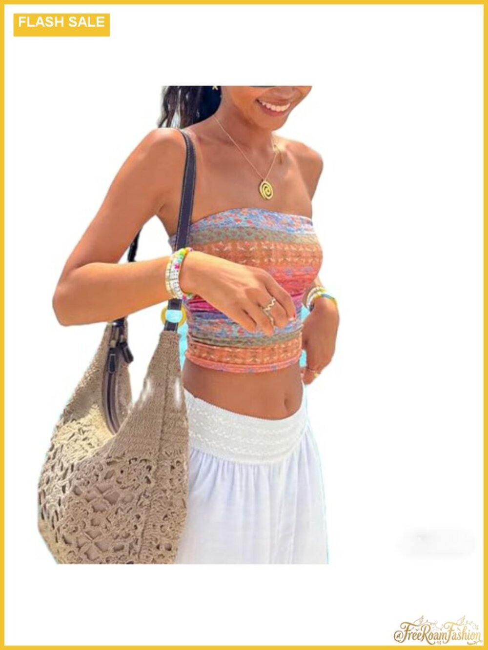Y2K Tie Dye Tube Top Floral Bandeau Crop Cami Boho Strapless